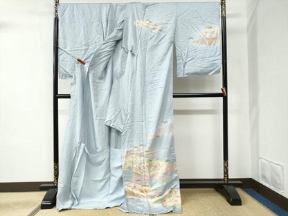 平和屋着物●訪問着　駒刺繍　エ霞雲取り籬花文　金彩　仮絵羽　正絹　逸品　未使用　CABB4306yc
