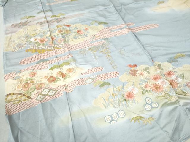 平和屋着物●訪問着　駒刺繍　エ霞雲取り籬花文　金彩　仮絵羽　正絹　逸品　未使用　CABB4306yc