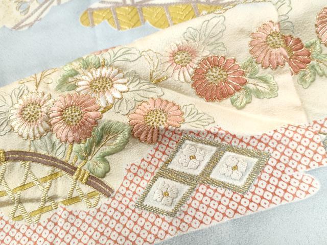 平和屋着物●訪問着　駒刺繍　エ霞雲取り籬花文　金彩　仮絵羽　正絹　逸品　未使用　CABB4306yc