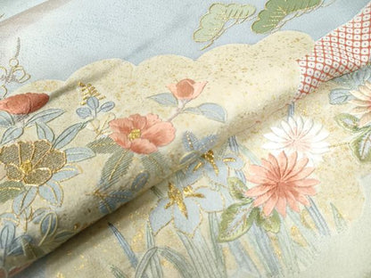 平和屋着物●訪問着　駒刺繍　エ霞雲取り籬花文　金彩　仮絵羽　正絹　逸品　未使用　CABB4306yc