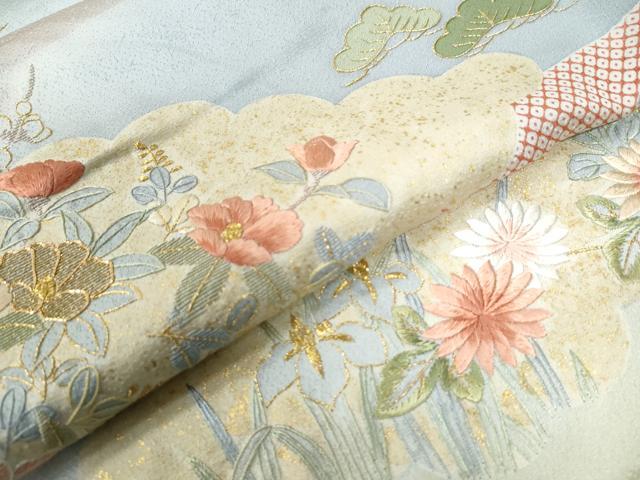 平和屋着物●訪問着　駒刺繍　エ霞雲取り籬花文　金彩　仮絵羽　正絹　逸品　未使用　CABB4306yc