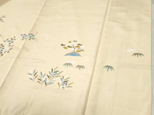 平和屋着物●訪問着　紬地　友禅　浜松風景花文　正絹　逸品　CABB4307yc