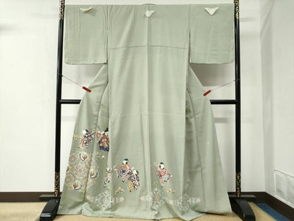 平和屋着物●豪華色留袖　友禅　作家物　人物鳳凰花唐草文　正絹　逸品　未使用　CABB4310yc