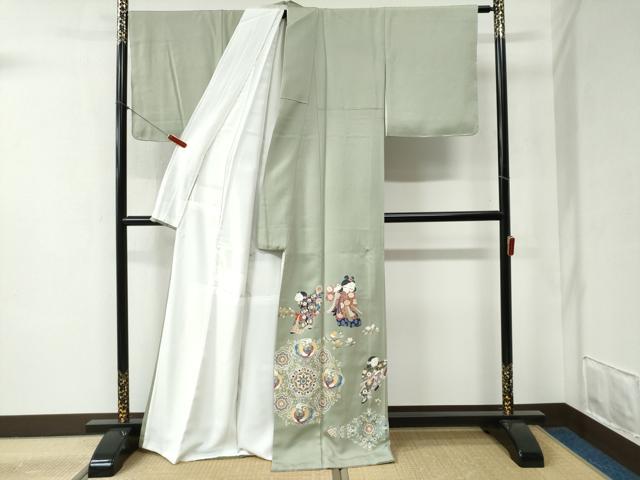 平和屋着物●豪華色留袖　友禅　作家物　人物鳳凰花唐草文　正絹　逸品　未使用　CABB4310yc