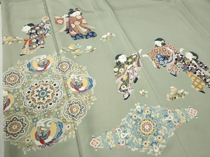 平和屋着物●豪華色留袖　友禅　作家物　人物鳳凰花唐草文　正絹　逸品　未使用　CABB4310yc