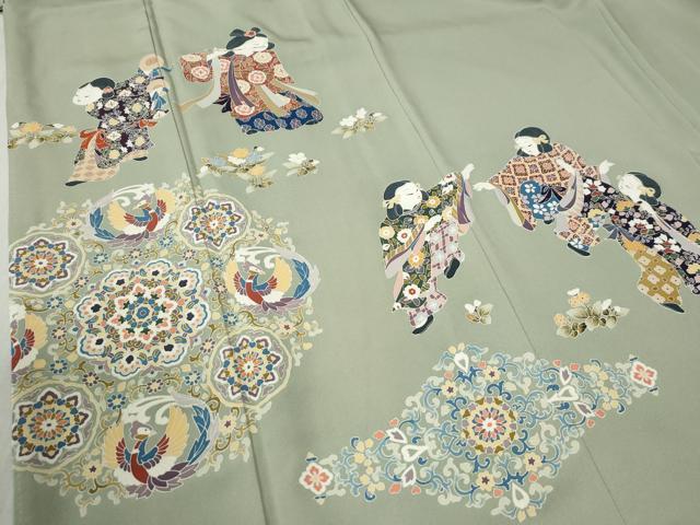 平和屋着物●豪華色留袖　友禅　作家物　人物鳳凰花唐草文　正絹　逸品　未使用　CABB4310yc