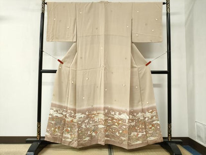 平和屋着物●訪問着　雲取り松竹梅花鳥文　暈し染め　金彩　正絹　逸品　CABB4311yc