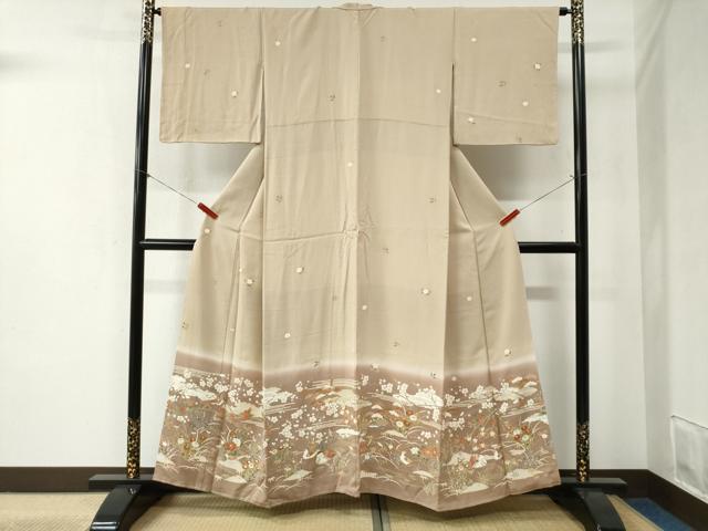 平和屋着物●訪問着　雲取り松竹梅花鳥文　暈し染め　金彩　正絹　逸品　CABB4311yc