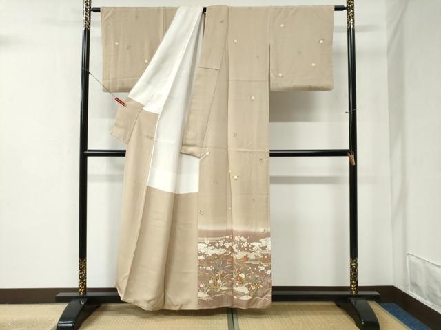 平和屋着物●訪問着　雲取り松竹梅花鳥文　暈し染め　金彩　正絹　逸品　CABB4311yc