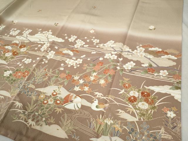 平和屋着物●訪問着　雲取り松竹梅花鳥文　暈し染め　金彩　正絹　逸品　CABB4311yc