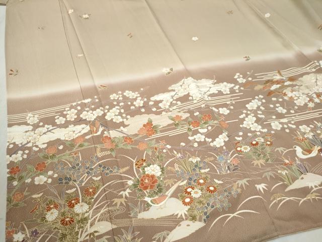 平和屋着物●訪問着　雲取り松竹梅花鳥文　暈し染め　金彩　正絹　逸品　CABB4311yc