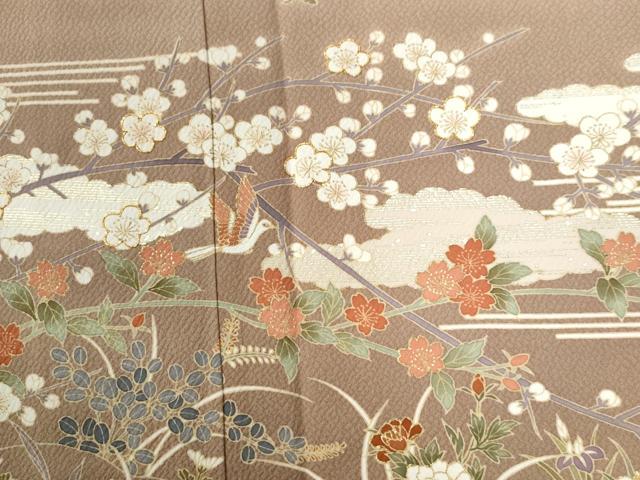 平和屋着物●訪問着　雲取り松竹梅花鳥文　暈し染め　金彩　正絹　逸品　CABB4311yc