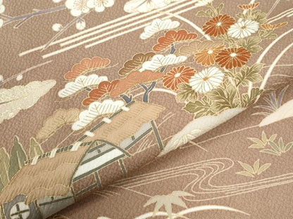 平和屋着物●訪問着　雲取り松竹梅花鳥文　暈し染め　金彩　正絹　逸品　CABB4311yc