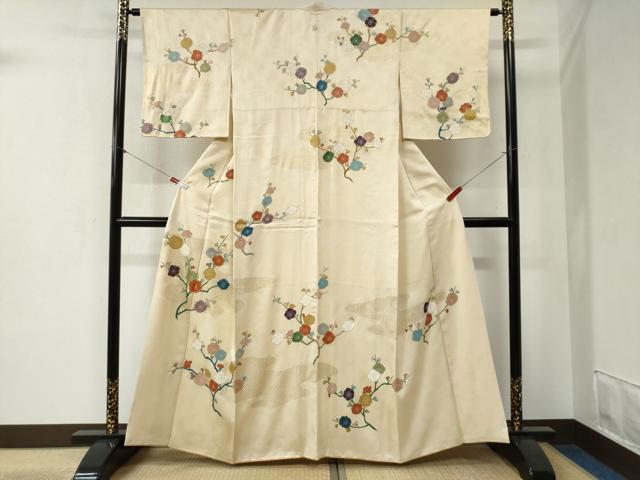 平和屋着物●創業460年・千總 訪問着 駒刺繍 枝梅文 金彩 高島屋扱い 正絹 逸品 CABB4316yc