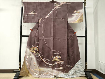 平和屋着物●訪問着　鬘帯地紙エ霞溢れ松葉花文　暈し染め　金彩　正絹　逸品　未使用　CABB4321yc