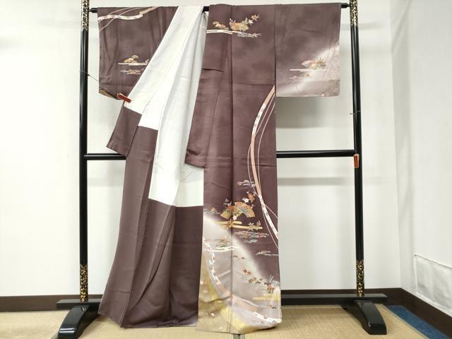 平和屋着物●訪問着　鬘帯地紙エ霞溢れ松葉花文　暈し染め　金彩　正絹　逸品　未使用　CABB4321yc 平和屋着物○訪問着 鬘帯地紙エ霞溢れ松葉花文 暈