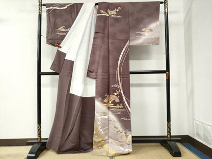 平和屋着物●訪問着　鬘帯地紙エ霞溢れ松葉花文　暈し染め　金彩　正絹　逸品　未使用　CABB4321yc