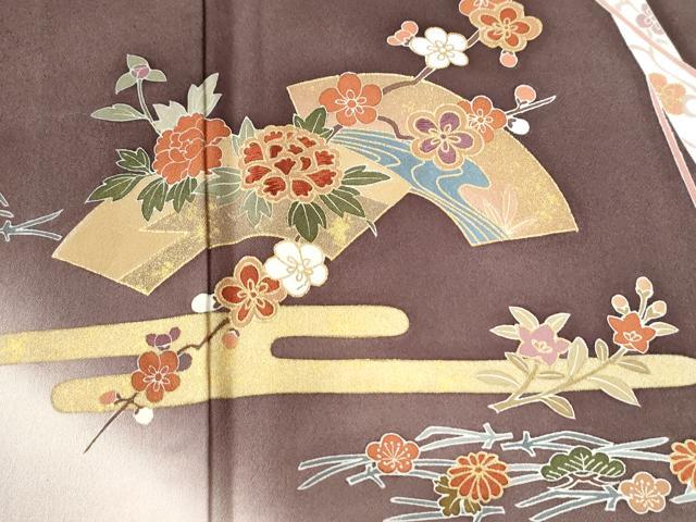 平和屋着物●訪問着　鬘帯地紙エ霞溢れ松葉花文　暈し染め　金彩　正絹　逸品　未使用　CABB4321yc 平和屋着物○訪問着 鬘帯地紙エ霞溢れ松葉花文 暈