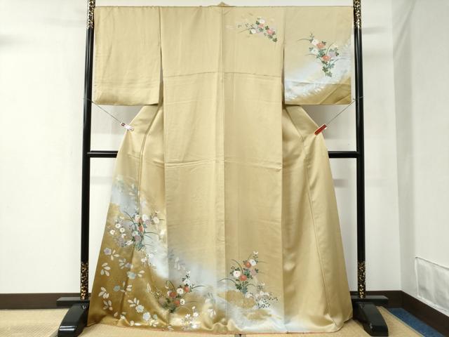 平和屋着物●訪問着　網目草花文　暈し染め　金彩　さが美扱い　ロング丈　正絹　逸品　CABB4322yc