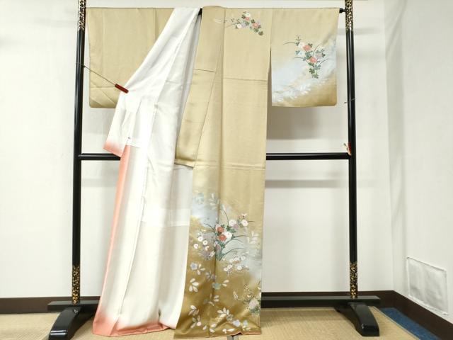 平和屋着物●訪問着　網目草花文　暈し染め　金彩　さが美扱い　ロング丈　正絹　逸品　CABB4322yc