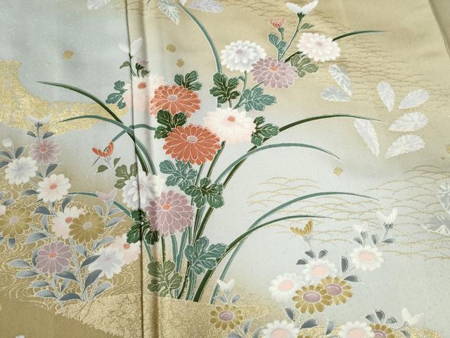 平和屋着物●訪問着　網目草花文　暈し染め　金彩　さが美扱い　ロング丈　正絹　逸品　CABB4322yc