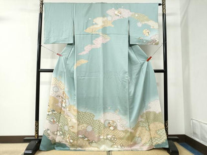 平和屋着物●訪問着　雪輪吉祥草花文　暈し染め　金彩　正絹　逸品　CABB4324yc