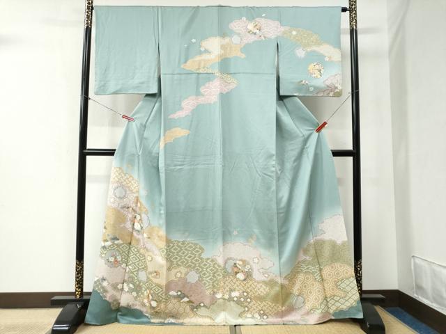 平和屋着物●訪問着　雪輪吉祥草花文　暈し染め　金彩　正絹　逸品　CABB4324yc