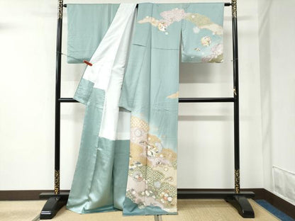平和屋着物●訪問着　雪輪吉祥草花文　暈し染め　金彩　正絹　逸品　CABB4324yc