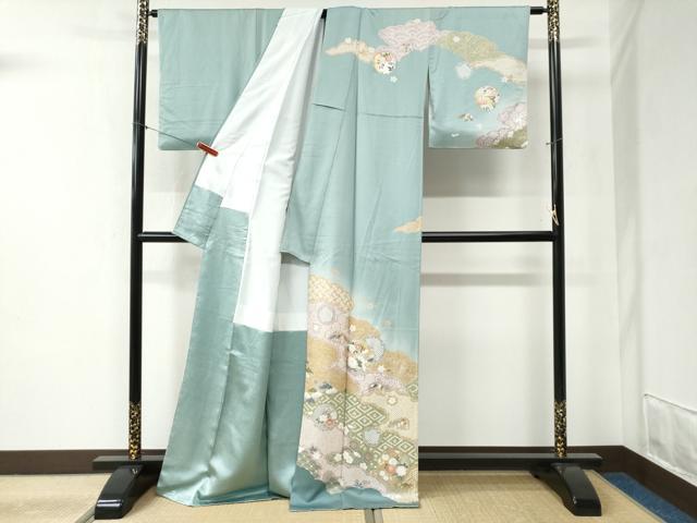 平和屋着物●訪問着　雪輪吉祥草花文　暈し染め　金彩　正絹　逸品　CABB4324yc