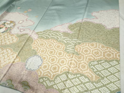 平和屋着物●訪問着　雪輪吉祥草花文　暈し染め　金彩　正絹　逸品　CABB4324yc