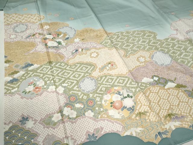 平和屋着物●訪問着　雪輪吉祥草花文　暈し染め　金彩　正絹　逸品　CABB4324yc