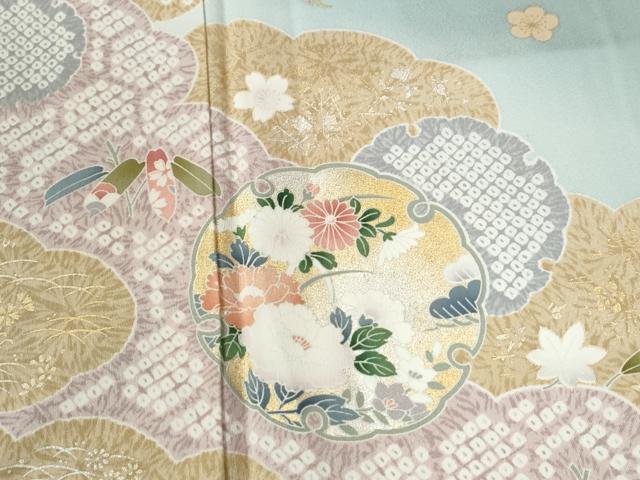 平和屋着物●訪問着　雪輪吉祥草花文　暈し染め　金彩　正絹　逸品　CABB4324yc