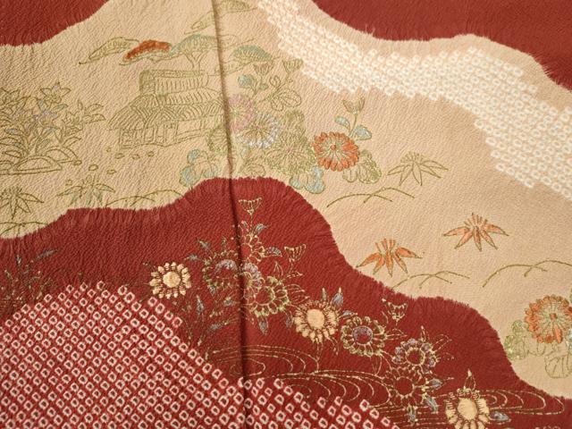 平和屋着物○豪華色留袖 絞り 刺繍 道長松竹梅風景花文 金彩 鬼