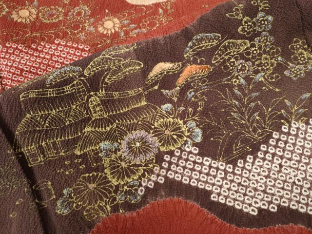 平和屋着物●豪華色留袖　絞り　刺繍　道長松竹梅風景花文　金彩　鬼しぼ縮緬　正絹　逸品　CABB4325yc 平和屋着物○豪華色留袖 絞り 刺繍 道長松竹梅風景花文 金彩 鬼