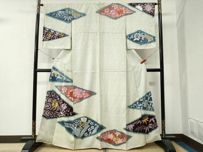 平和屋着物●訪問着　総刺繍　総絞り　菱花唐草文　金糸　正絹　逸品　未使用　CABB4326yc