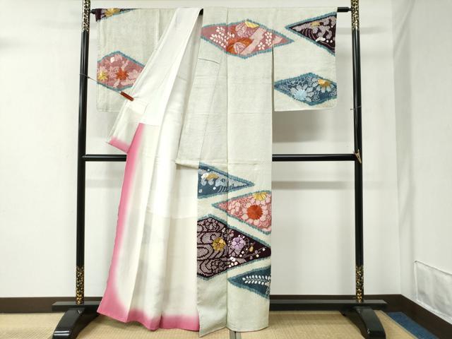 平和屋着物●訪問着　総刺繍　総絞り　菱花唐草文　金糸　正絹　逸品　未使用　CABB4326yc