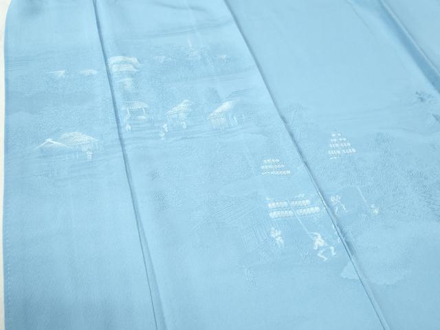 平和屋着物●無地絵羽訪問着　雲取り人物京紫風景文　空色　正絹　逸品　未使用　CABB4327yc