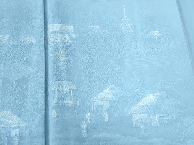 平和屋着物●無地絵羽訪問着　雲取り人物京紫風景文　空色　正絹　逸品　未使用　CABB4327yc 平和屋着物○無地絵羽訪問着 雲取り人物京紫風景文