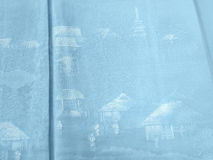 平和屋着物●無地絵羽訪問着　雲取り人物京紫風景文　空色　正絹　逸品　未使用　CABB4327yc