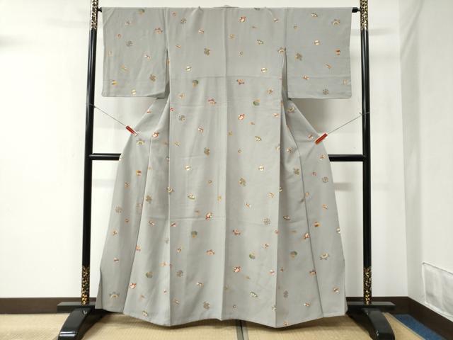平和屋着物●上質な小紋　宝尽くし　金彩　鬼しぼ縮緬　正絹　逸品　CABB4330yc