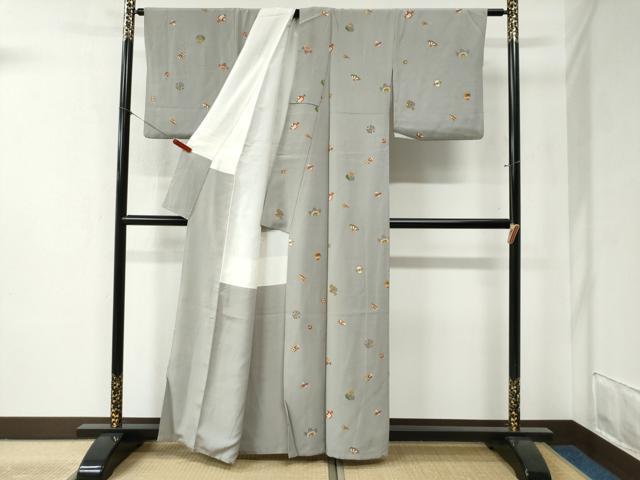 平和屋着物●上質な小紋　宝尽くし　金彩　鬼しぼ縮緬　正絹　逸品　CABB4330yc