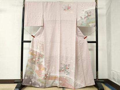 平和屋着物●訪問着　エ霞竜田川草花文　暈し染め　金彩　正絹　逸品　CABB4335yc