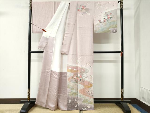 平和屋着物●訪問着　エ霞竜田川草花文　暈し染め　金彩　正絹　逸品　CABB4335yc