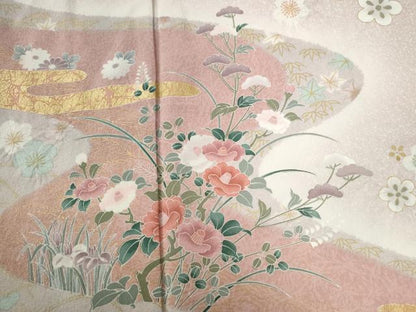 平和屋着物●訪問着　エ霞竜田川草花文　暈し染め　金彩　正絹　逸品　CABB4335yc