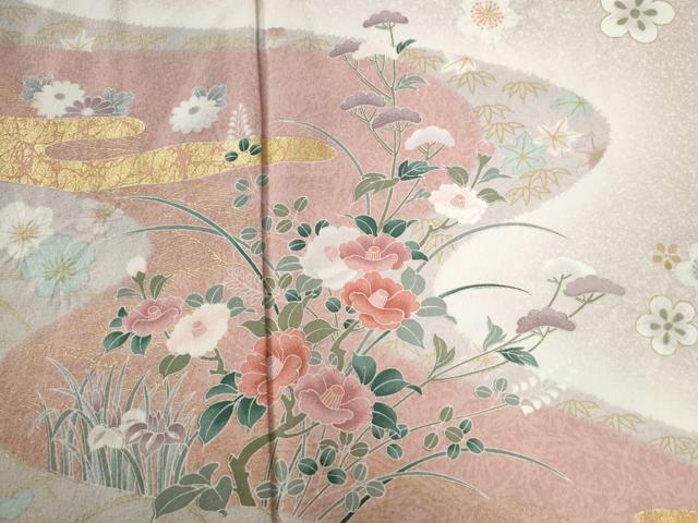 平和屋着物●訪問着　エ霞竜田川草花文　暈し染め　金彩　正絹　逸品　CABB4335yc