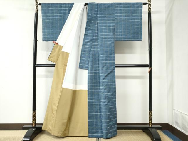 平和屋着物●伝承　上田つむぎ　格子柄　証紙付き　正絹　逸品　CABB4336yc 平和屋着物○伝承 上田つむぎ 格子柄 証紙付き 正絹 逸品 CABB4336yc