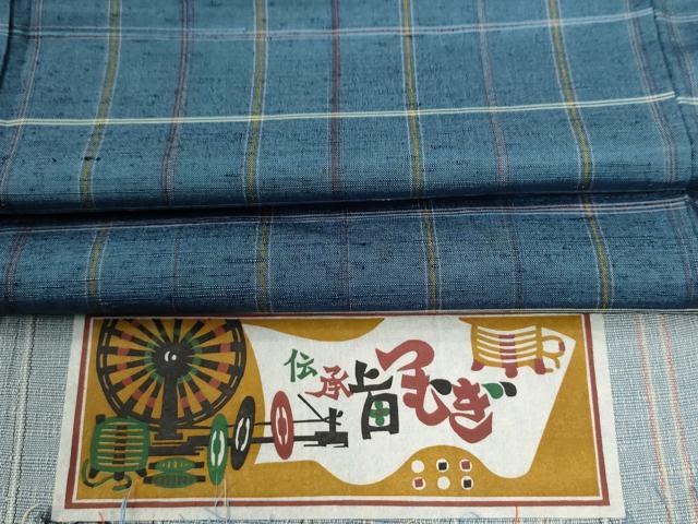 平和屋着物●伝承　上田つむぎ　格子柄　証紙付き　正絹　逸品　CABB4336yc 平和屋着物○伝承 上田つむぎ 格子柄 証紙付き 正絹 逸品 CABB4336yc