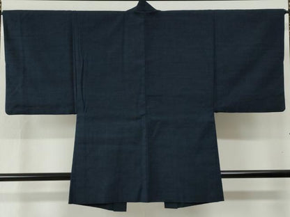 平和屋着物●男性　紬　アンサンブル　色無地　濃紺地　正絹　逸品　CABB4338yc