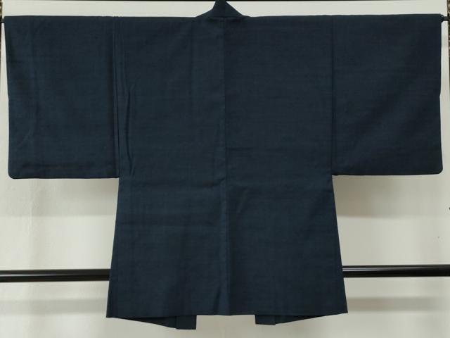 平和屋着物●男性　紬　アンサンブル　色無地　濃紺地　正絹　逸品　CABB4338yc