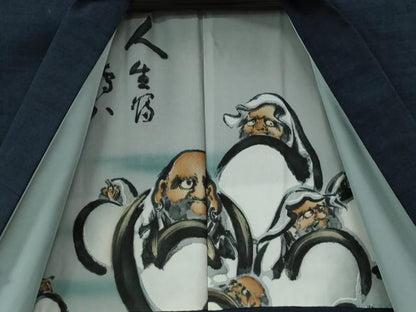 平和屋着物●男性　紬　アンサンブル　色無地　濃紺地　正絹　逸品　CABB4338yc